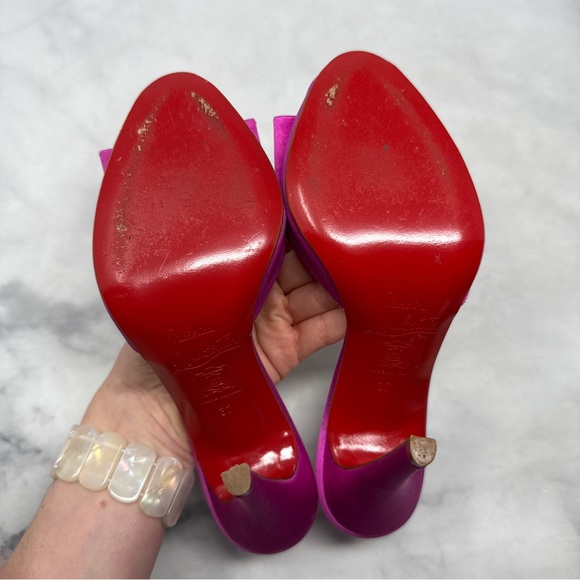Christian Louboutin Vintage Joli-Noeud Silk Bow Slip On Mule Sandal Heel Pink 37 - Picture 12 of 16